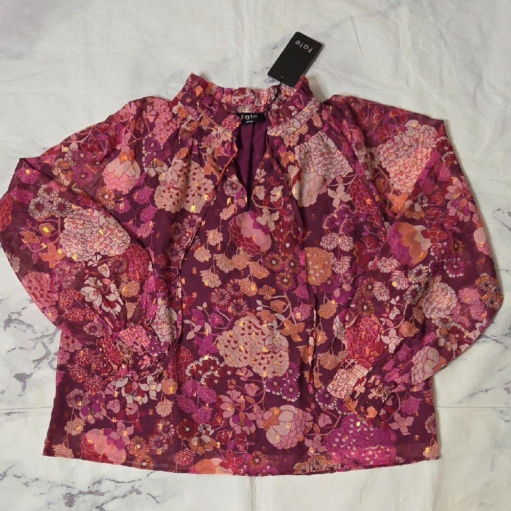 Fate Women's Pink Floral Chiffon Blouse